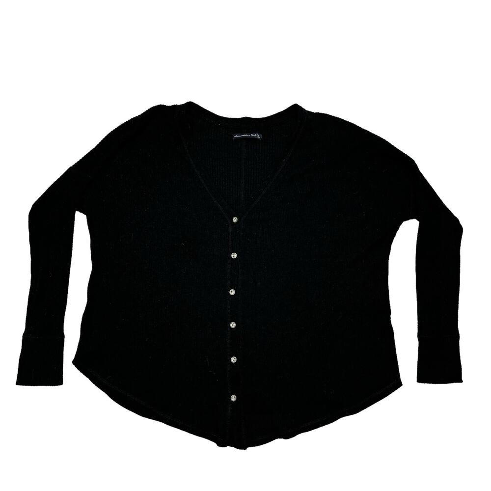 ABERCROMBIE & FITCH Black Rib Knit Grandpa Cardigan Sweater Size Small Womens - Picture 4 of 9